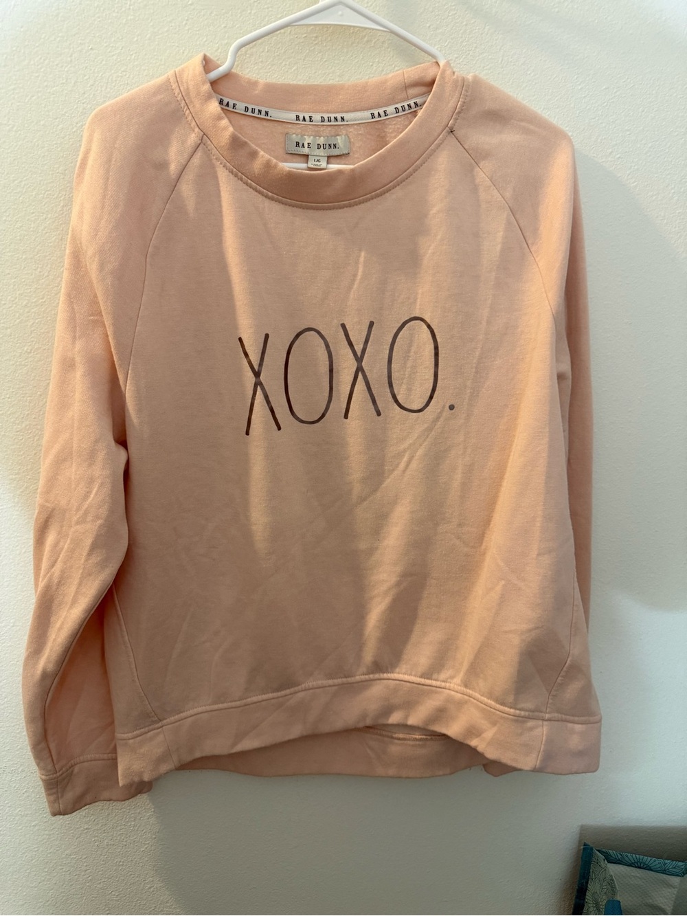 Rae Dunn XOXO Blush Pink Raglan Sweatshirt Pullover Size Large